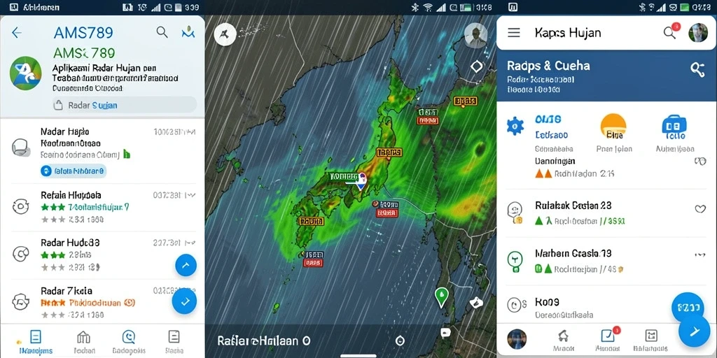Tampilan antarmuka aplikasi Radar Hujan AMS789 yang informatif dan user-friendly.